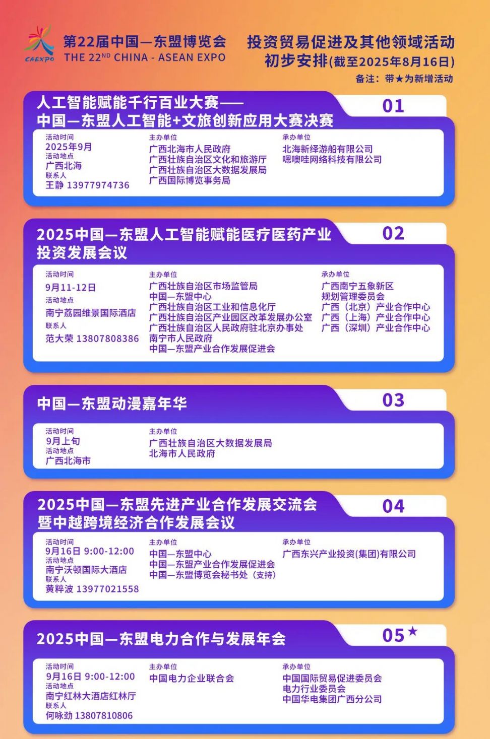 第22届东博会投资贸易促进及其他领域活动初步安排更新！新增电力合作、跨境交流、生物医药等主题活动